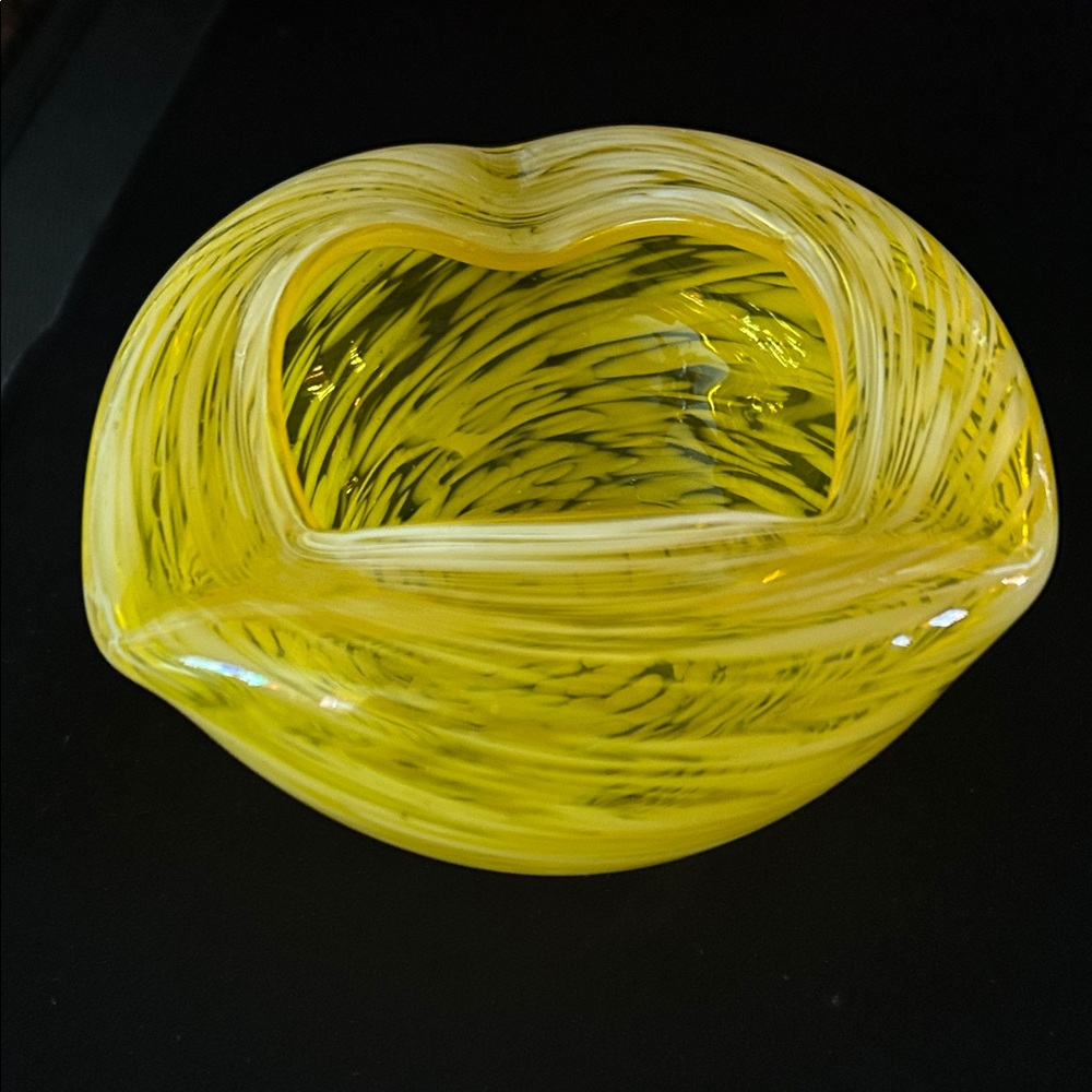 Vibrant Yellow Swirled Glass vase or astray or just decor